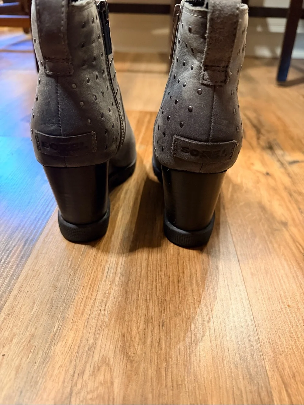 Sorel Women's Gray Leather Ankle Boots with Stud Detail